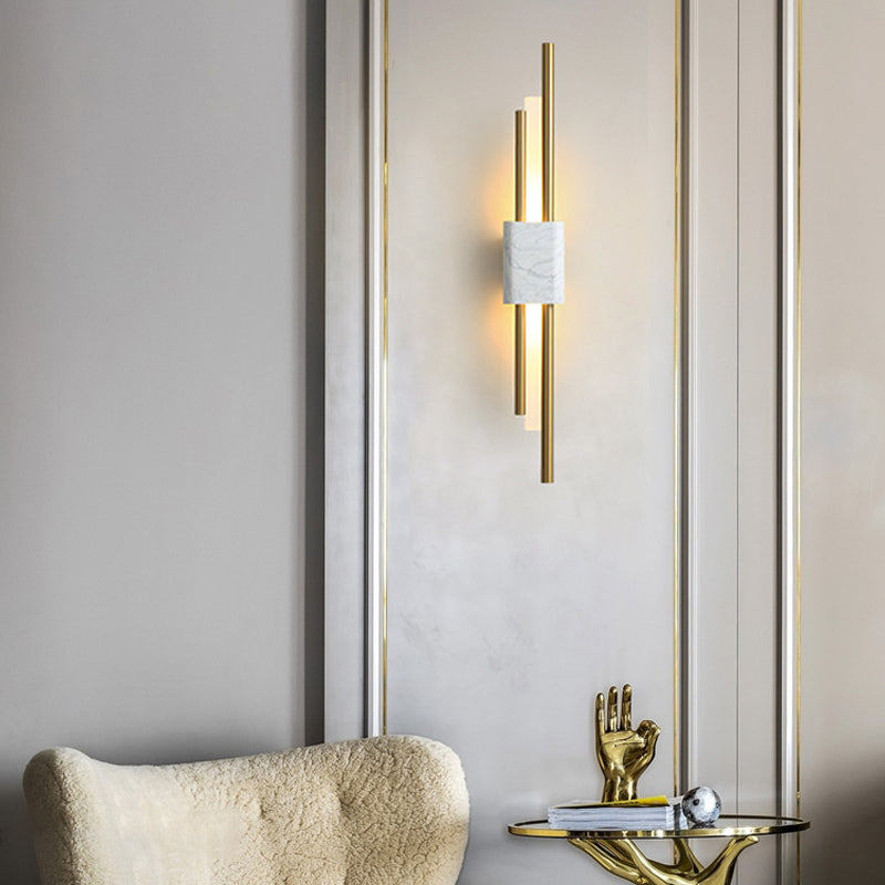 Modern Marble and Gold LED Wall Sconce Luxury Strip Light for Bedroom and Hallway