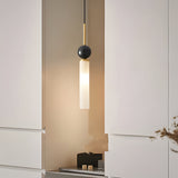 Modern Marble Cylinder Pendant Light with Copper Accents and Acrylic Shade Hanging Lamp