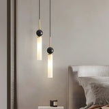 Modern Marble Cylinder Pendant Light with Copper Accents and Acrylic Shade Hanging Lamp