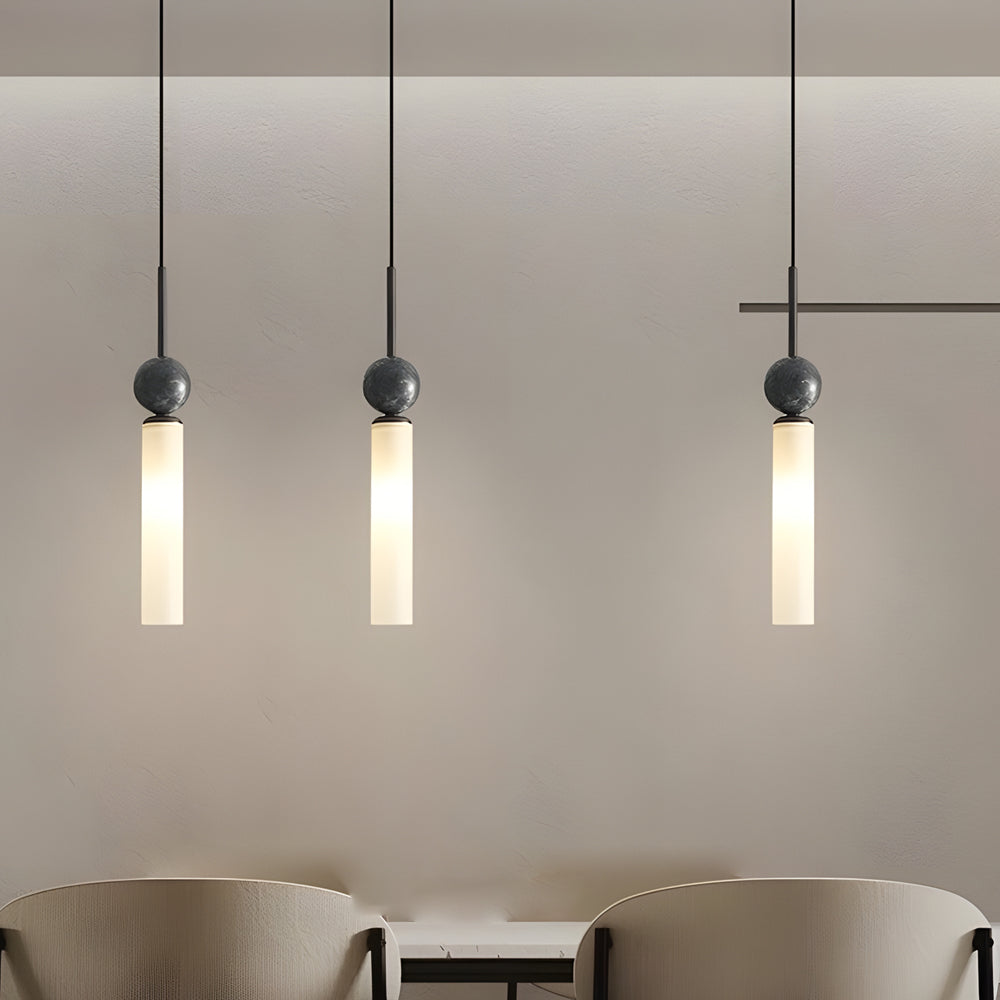 Modern Marble Cylinder Pendant Light with Copper Accents and Acrylic Shade Hanging Lamp
