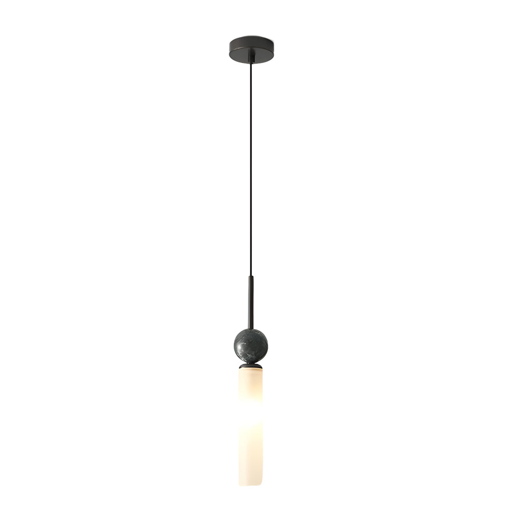 Modern Marble Cylinder Pendant Light with Copper Accents and Acrylic Shade Hanging Lamp