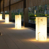 Modern Marble Effect Cube Outdoor LED Landscape Path Light and Garden Pillar Lamp