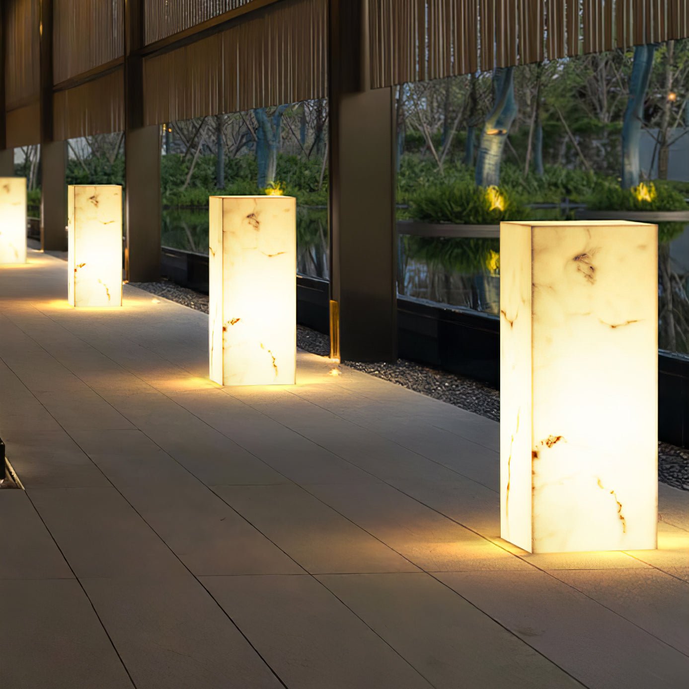 Modern Marble Effect Cube Outdoor LED Landscape Path Light and Garden Pillar Lamp