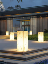 Modern Marble Effect Cube Outdoor LED Landscape Path Light and Garden Pillar Lamp