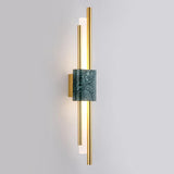 Modern Marble Plug In Wall Sconce with Slim Gold Rods and Opal LED Light Set of 2