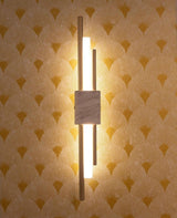 Modern Marble Plug In Wall Sconce with Slim Gold Rods and Opal LED Light Set of 2