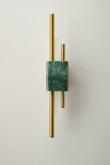 Modern Marble Plug In Wall Sconce with Slim Gold Rods and Opal LED Light Set of 2