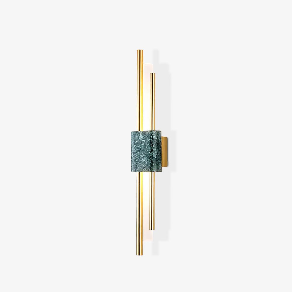 Modern Marble Plug In Wall Sconce with Slim Gold Rods and Opal LED Light Set of 2