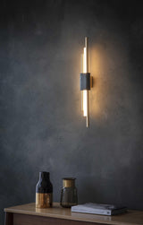 Modern Marble Plug In Wall Sconce with Slim Gold Rods and Opal LED Light Set of 2