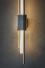 Modern Marble Plug In Wall Sconce with Slim Gold Rods and Opal LED Light Set of 2