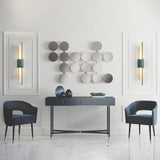 Modern Marble Plug In Wall Sconce with Slim Gold Rods and Opal LED Light Set of 2