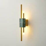 Modern Marble Plug In Wall Sconce with Slim Gold Rods and Opal LED Light Set of 2