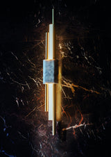 Modern Marble Plug In Wall Sconce with Slim Gold Rods and Opal LED Light Set of 2