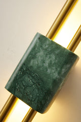 Modern Marble Plug In Wall Sconce with Slim Gold Rods and Opal LED Light Set of 2