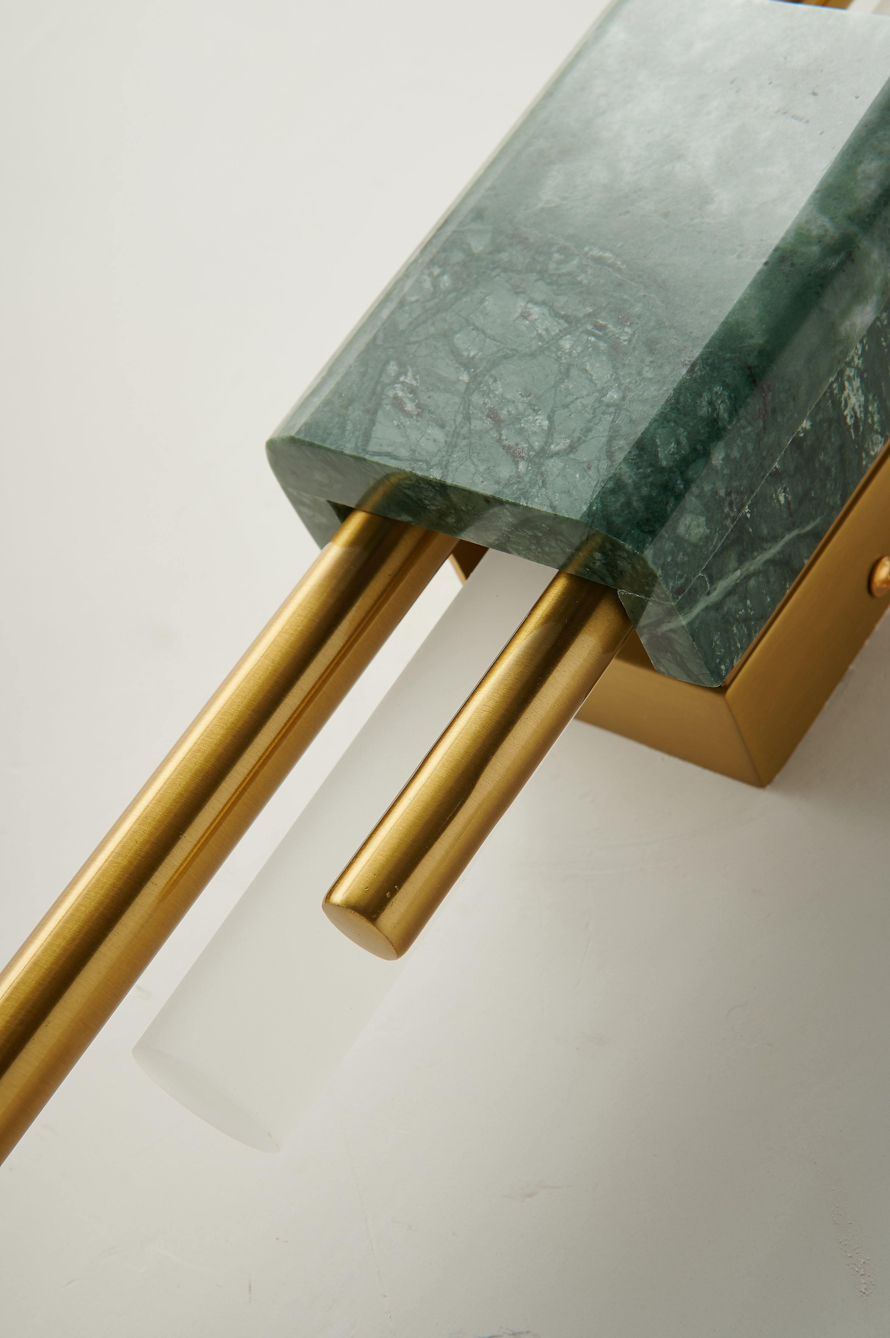 Modern Marble Plug In Wall Sconce with Slim Gold Rods and Opal LED Light Set of 2