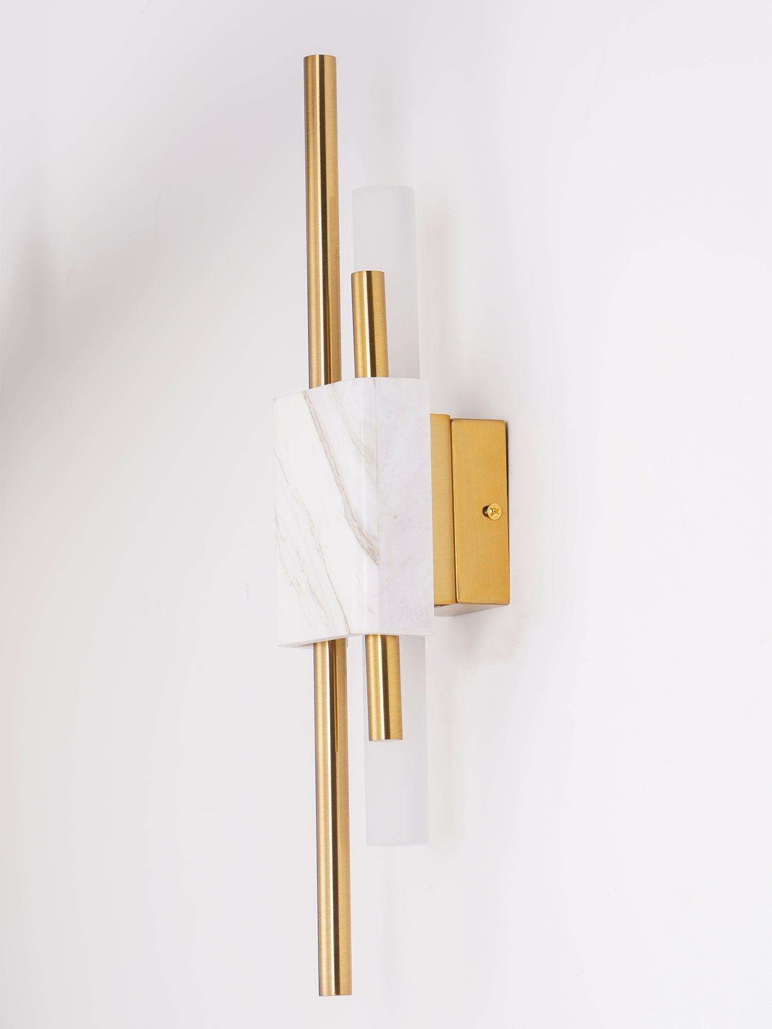 Modern Marble Plug In Wall Sconce with Slim Gold Rods and Opal LED Light Set of 2