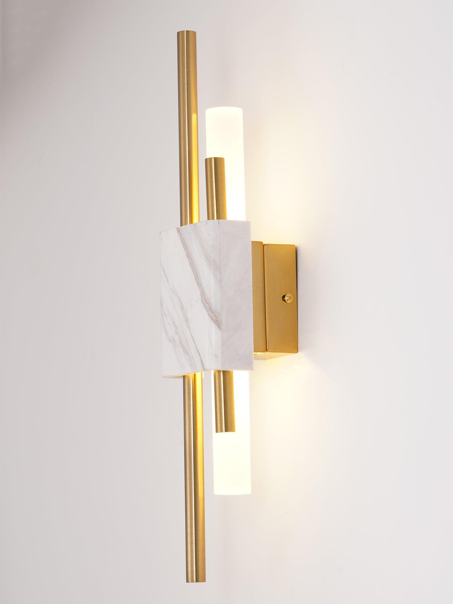Modern Marble Plug In Wall Sconce with Slim Gold Rods and Opal LED Light Set of 2