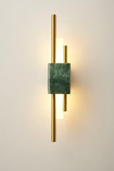 Modern Marble Plug In Wall Sconce with Slim Gold Rods and Opal LED Light Set of 2