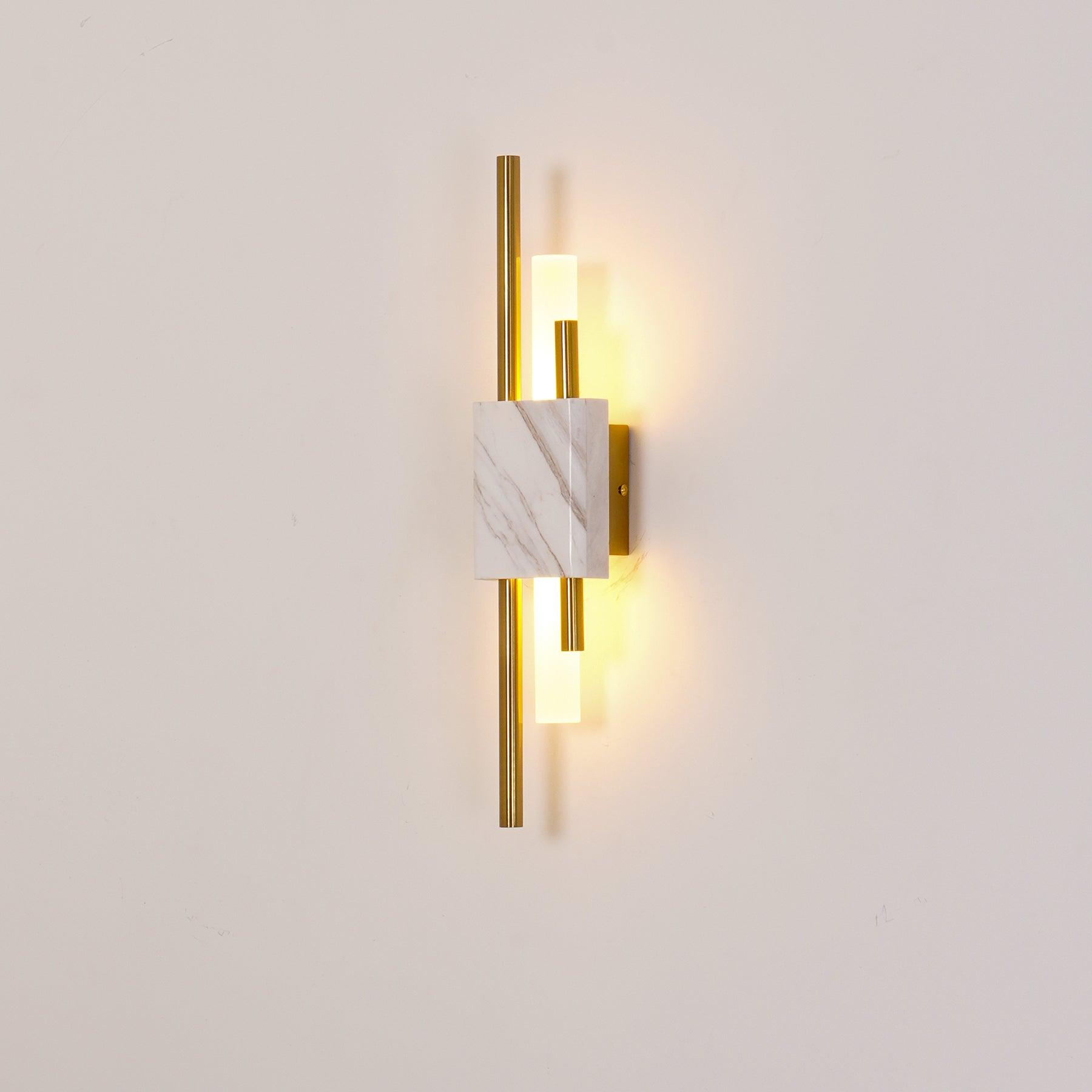 Modern Marble Plug In Wall Sconce with Slim Gold Rods and Opal LED Light Set of 2