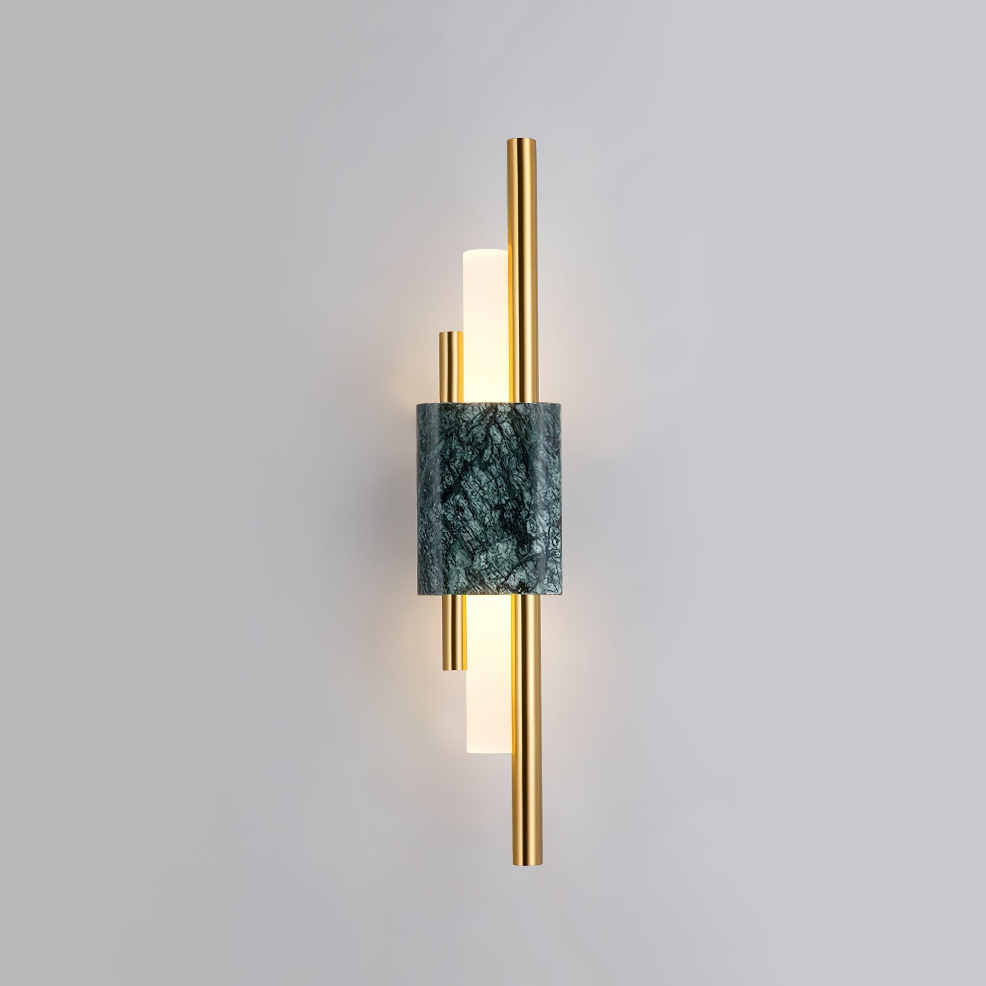 Modern Marble Plug In Wall Sconce with Slim Gold Rods and Opal LED Light Set of 2