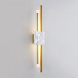 Modern Marble Plug In Wall Sconce with Slim Gold Rods and Opal LED Light Set of 2