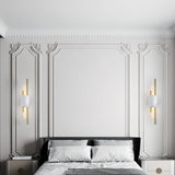 Modern Marble Plug In Wall Sconce with Slim Gold Rods and Opal LED Light Set of 2