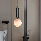 Modern Marble Sphere Pendant Light Natural Texture Black and Copper Nordic G9 Hanging Lamp