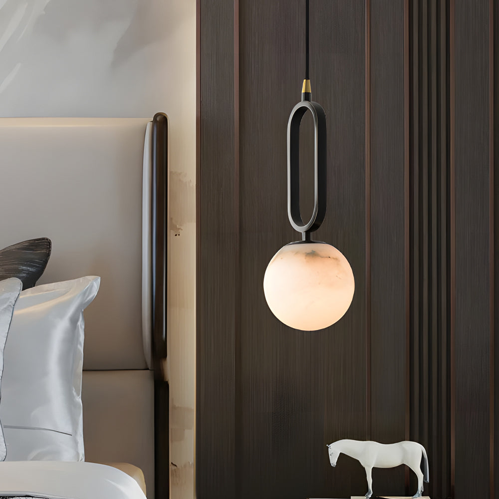 Modern Marble Sphere Pendant Light Natural Texture Black and Copper Nordic G9 Hanging Lamp