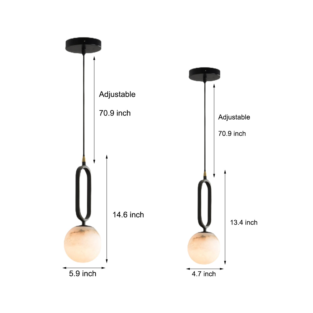 Modern Marble Sphere Pendant Light Natural Texture Black and Copper Nordic G9 Hanging Lamp