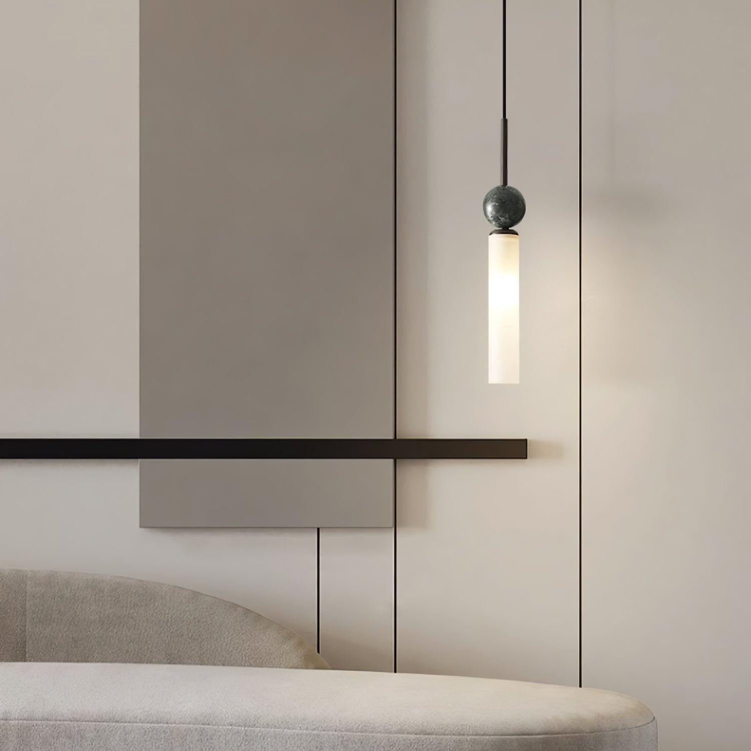Modern Marble Vertical LED Pendant Lamp with Brass Accents for Minimalist Interior Lighting