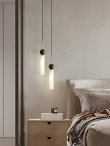 Modern Marble Vertical LED Pendant Lamp with Brass Accents for Minimalist Interior Lighting