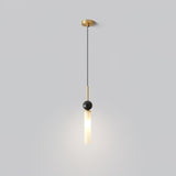 Modern Marble Vertical LED Pendant Lamp with Brass Accents for Minimalist Interior Lighting