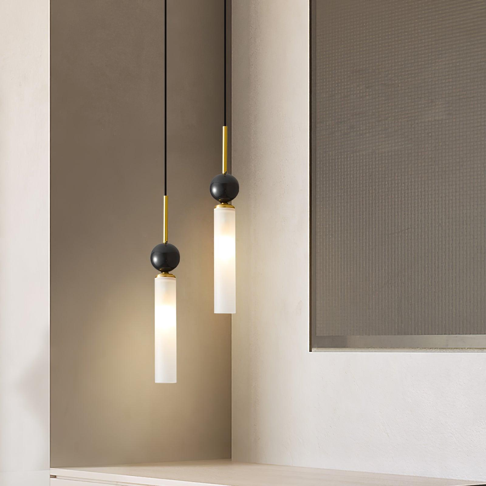 Modern Marble Vertical LED Pendant Lamp with Brass Accents for Minimalist Interior Lighting