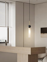 Modern Marble Vertical LED Pendant Lamp with Brass Accents for Minimalist Interior Lighting