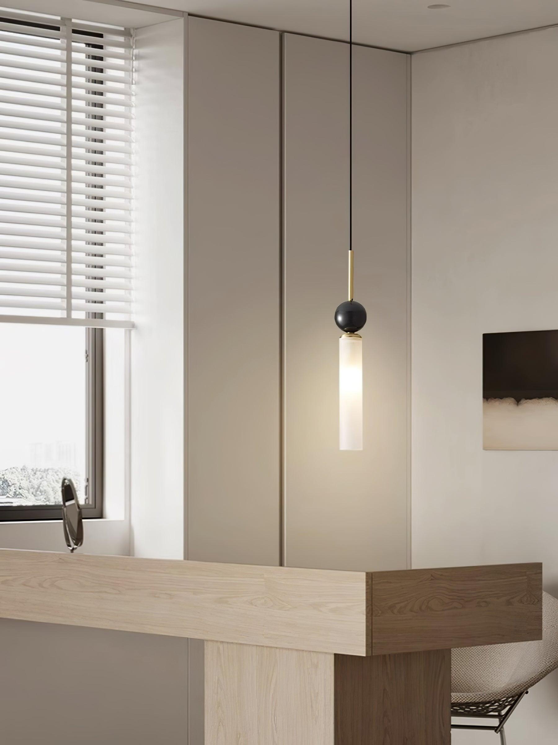 Modern Marble Vertical LED Pendant Lamp with Brass Accents for Minimalist Interior Lighting