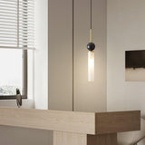Modern Marble Vertical LED Pendant Lamp with Brass Accents for Minimalist Interior Lighting