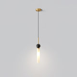 Modern Marble Vertical LED Pendant Lamp with Brass Accents for Minimalist Interior Lighting