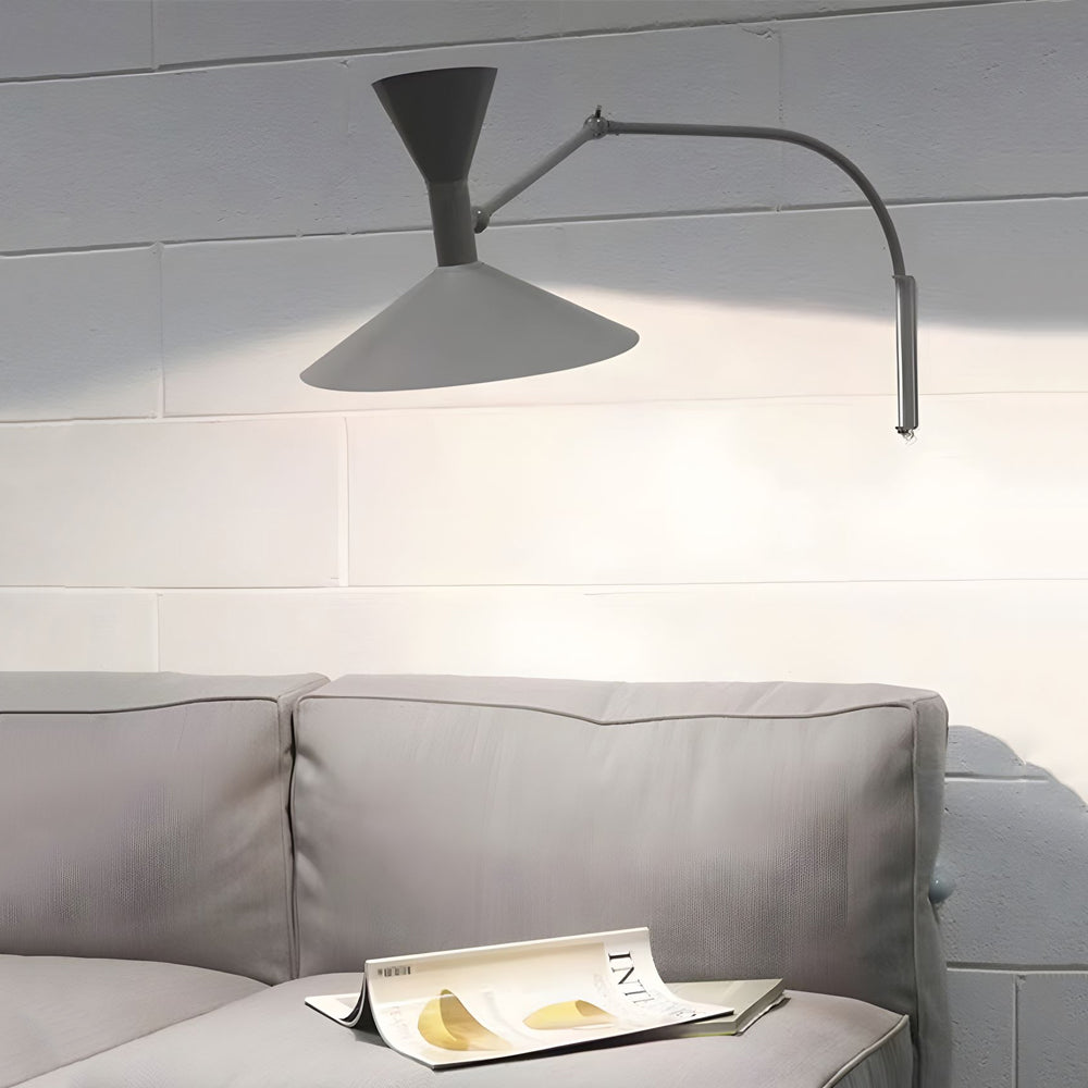 Modern Marseille Adjustable Swing Arm Wall Sconce with Dual Trumpet Metal Shades