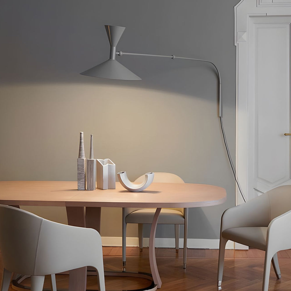 Modern Marseille Adjustable Swing Arm Wall Sconce with Dual Trumpet Metal Shades
