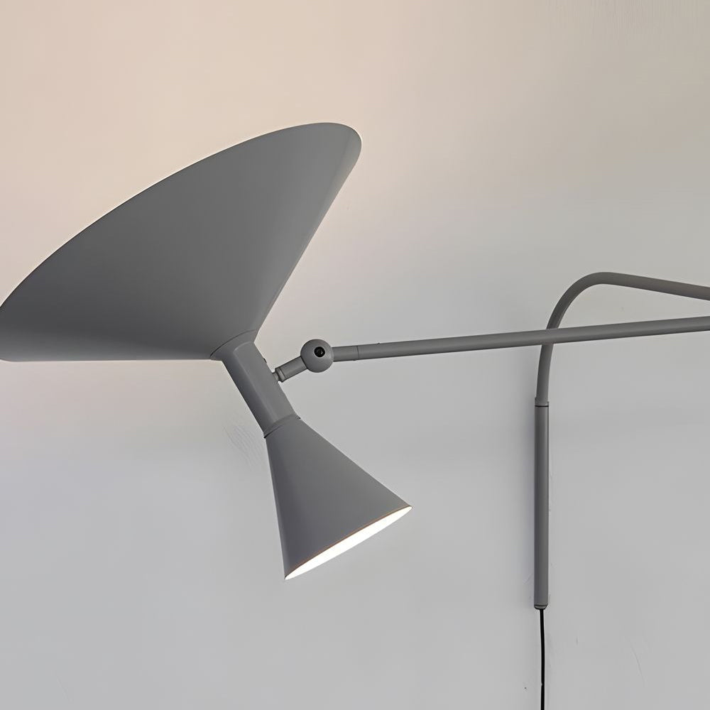 Modern Marseille Adjustable Swing Arm Wall Sconce with Dual Trumpet Metal Shades