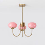 Modern Marshmallow Chandelier with Pink Glass Shades and Gold Finish Lighting