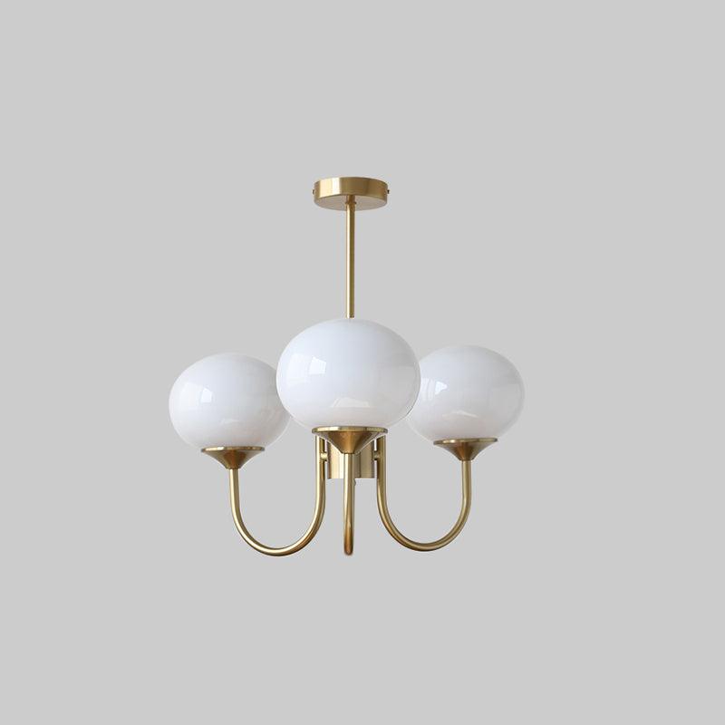 Modern Marshmallow Chandelier with Pink Glass Shades and Gold Finish Lighting