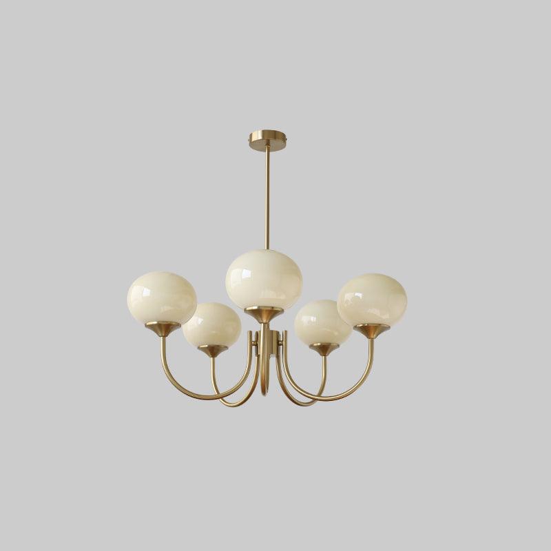Modern Marshmallow Chandelier with Pink Glass Shades and Gold Finish Lighting