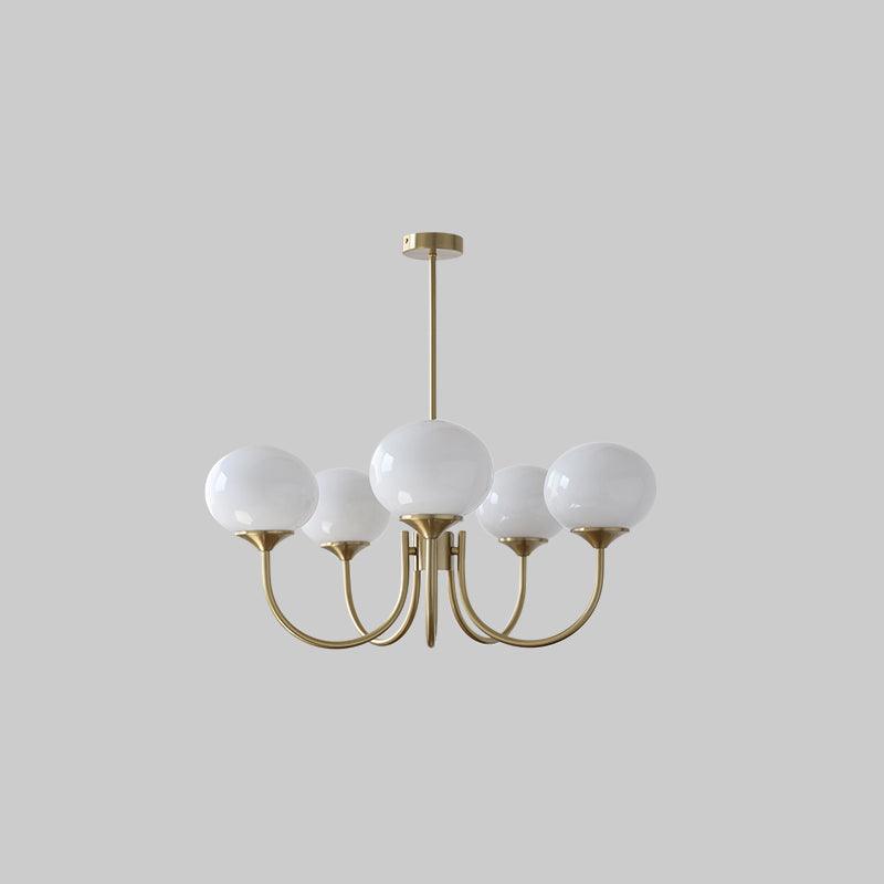 Modern Marshmallow Chandelier with Pink Glass Shades and Gold Finish Lighting
