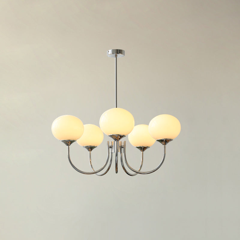 Modern Marshmallow Chandelier with Pink Glass Shades and Gold Finish Lighting