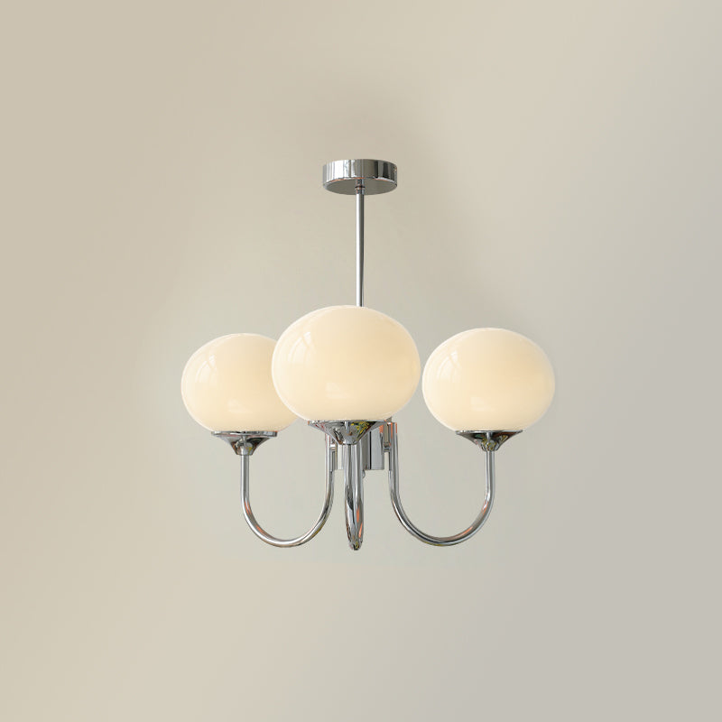 Modern Marshmallow Chandelier with Pink Glass Shades and Gold Finish Lighting