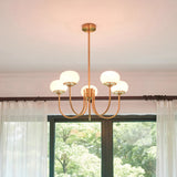 Modern Marshmallow Chandelier with Pink Glass Shades and Gold Finish Lighting