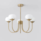Modern Marshmallow Chandelier with Pink Glass Shades and Gold Finish Lighting