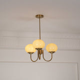 Modern Marshmallow Chandelier with Pink Glass Shades and Gold Finish Lighting