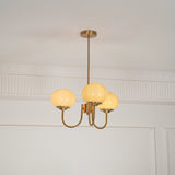Modern Marshmallow Chandelier with Pink Glass Shades and Gold Finish Lighting